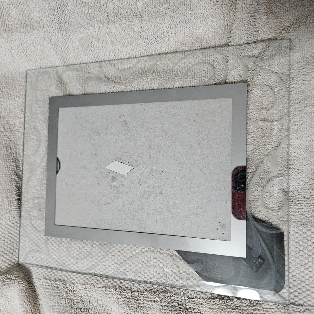 Elegant Etched Glass Picture Frame 5x7 Scroll Swirl Border Tabletop Easel Back